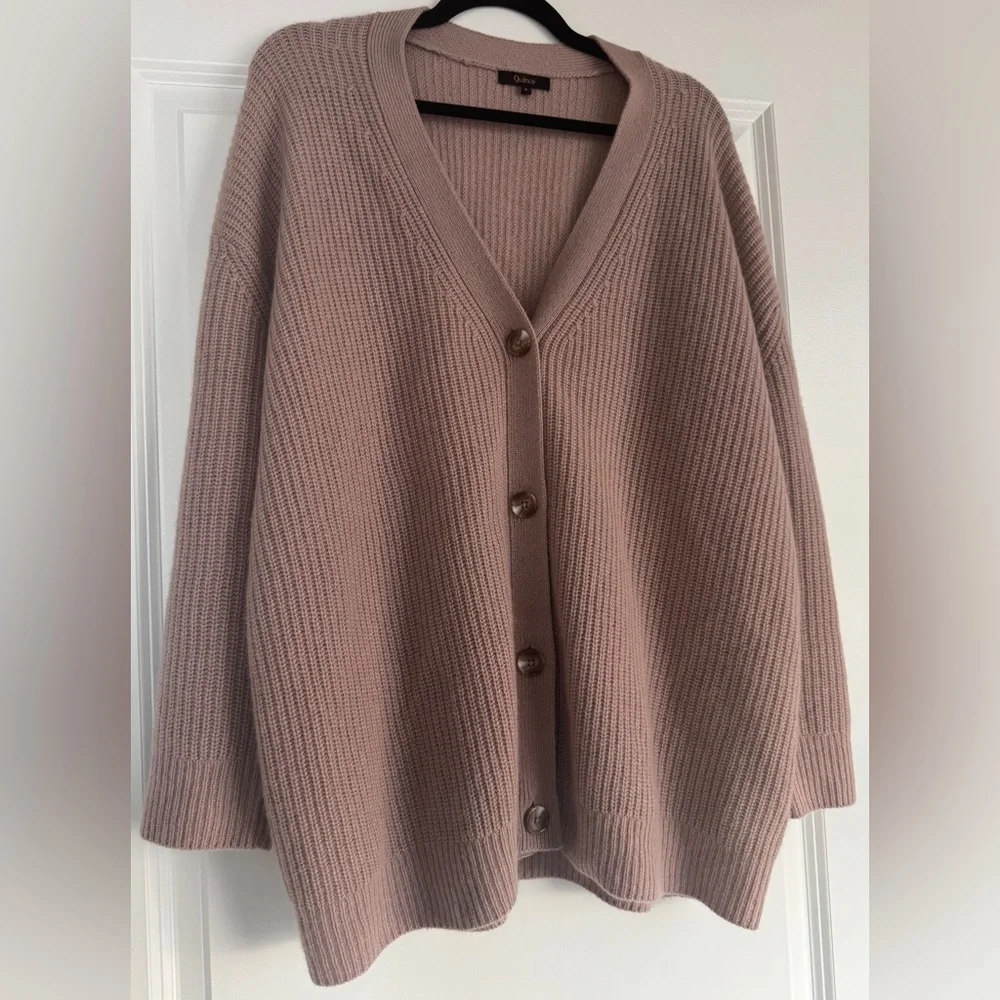 NWOT! QUINCE Mongolian Cashmere Oversized Boyfriend Cardigan *Mink Pink* S Rare - Picture 2 of 11